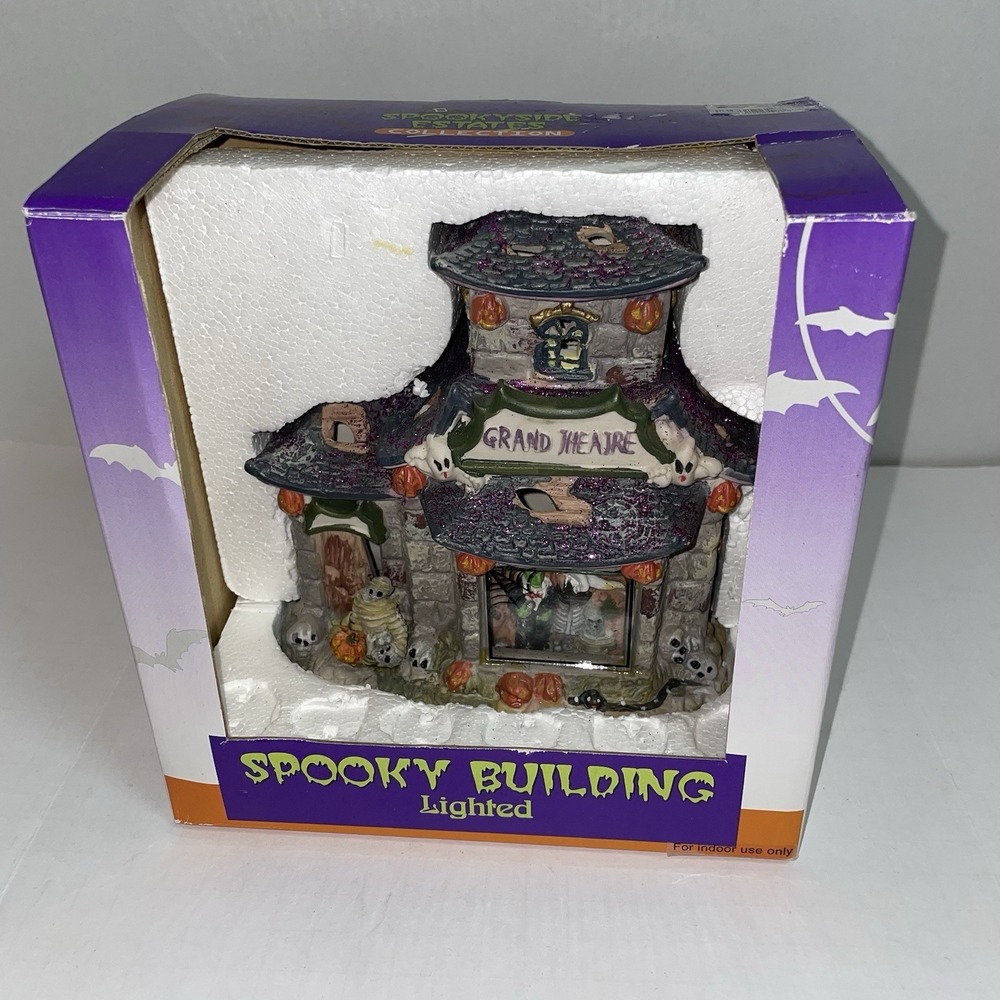 Spookyside Estates Grand Theatre Lighted Halloween Village Porcelain UNTESTED